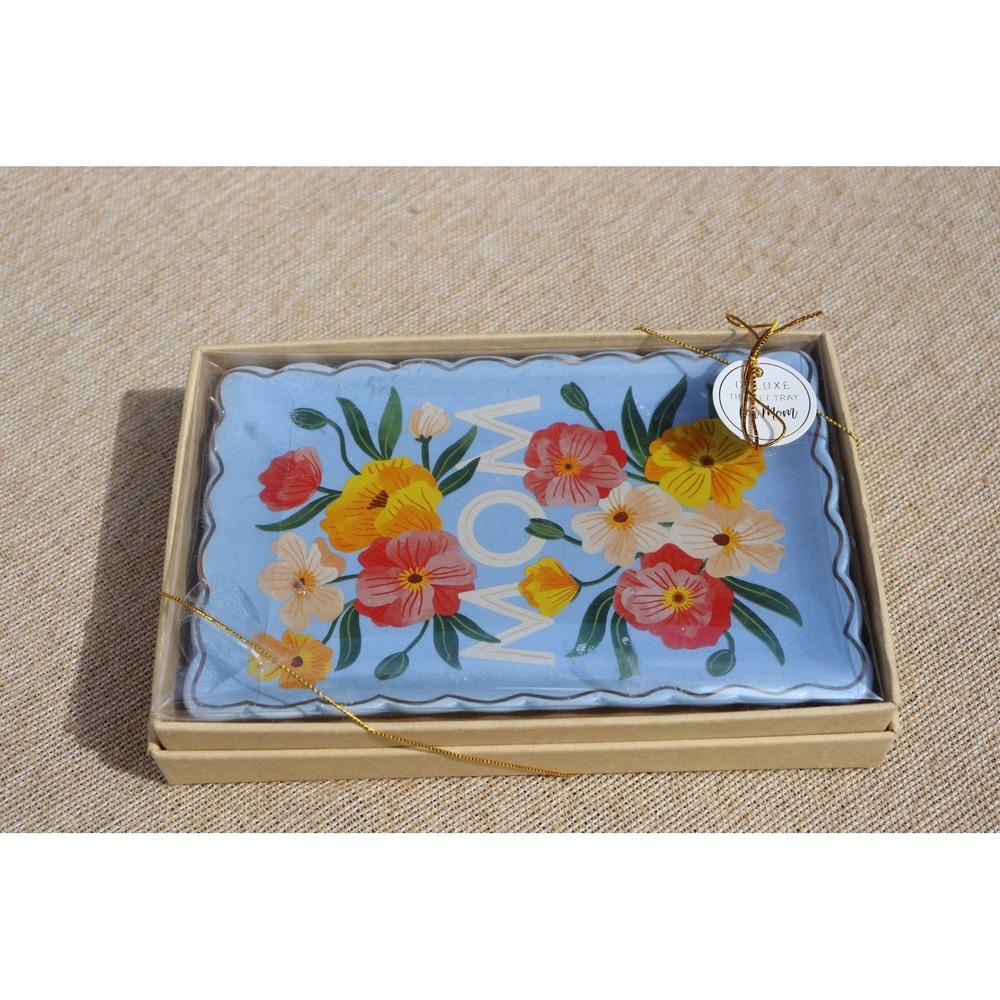 Eccolo Deluxe Trinket Tray for Mom Blue Floral Ceramic Jewelry Dish New in Box
